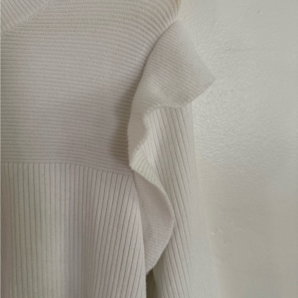 White Ribbed, Ruffled Sweater, Size XL - Picture 3 of 4
